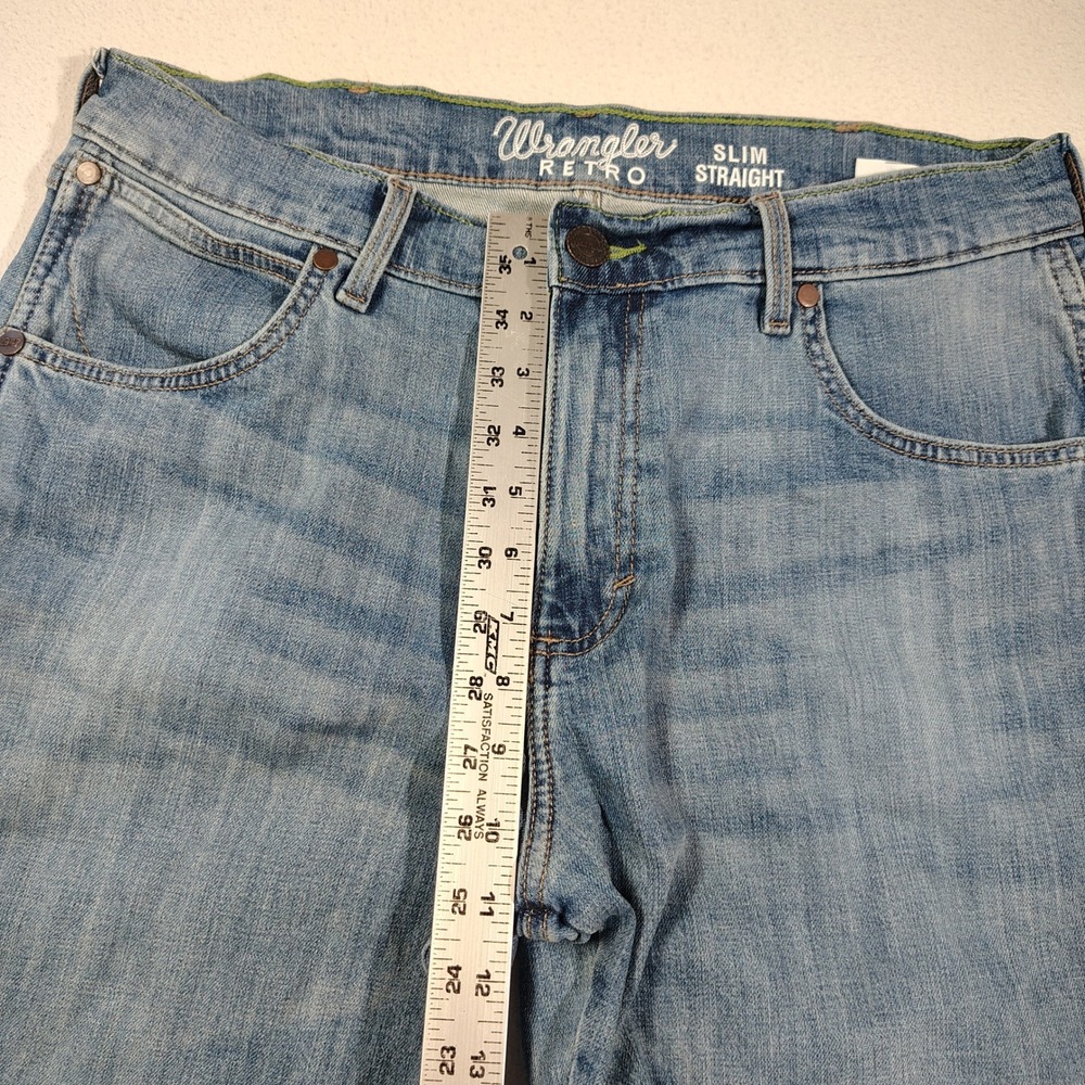Wrangler Retro Jeans Mens 34x35 Medium Wash Slim Straight Faded 1088MWZJK - Picture 5 of 13